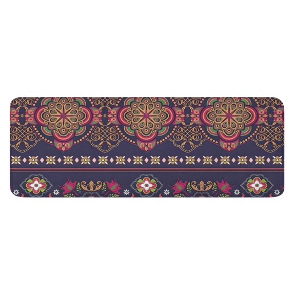 Purple Boho Tribal Floral and Mandalas Pattern Kitchen Rug Mat,Kitchen Runner Rugs Non Skid Washable,Decorative Kitchen Floor Mats for Kitchen,Sink,Laundry,17"x47.2"