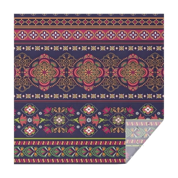 Purple Boho Tribal Floral and Mandalas Pattern Square Tablecloth,Waterproof Square Table Cover,Wipeable Spillproof Washable Table Cover for Home Kitchen Party Decor 52"x52"(132x132cm)