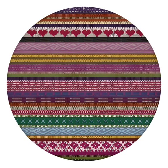 Purple Boho Tribal Stripes and Hearts Pattern Round Fitted Tablecloth with Elastic Edge,Dining Table Cover Waterproof,Outdoor Round Tablecloth for Camping,Dining,Indoor and Outdoor