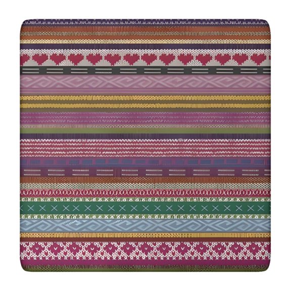 Purple Boho Tribal Stripes and Hearts Pattern Square Fitted Tablecloth with Elastic Edge,Square Table Cover,Washable Elastic Table Cover for Home Kitchen Party Decor 36"x36"