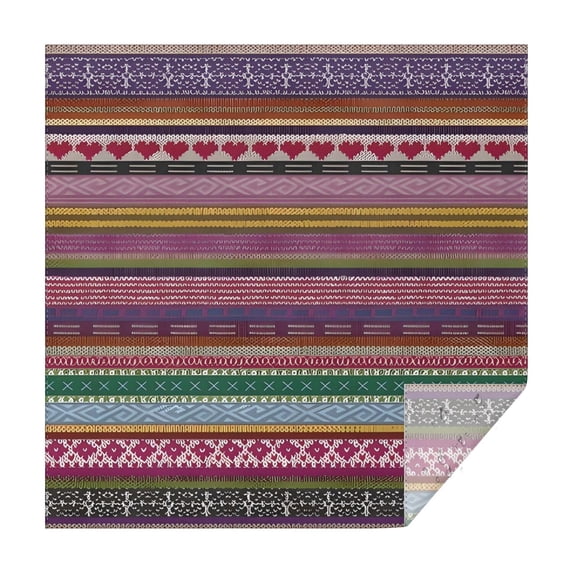 Purple Boho Tribal Stripes and Hearts Pattern Square Tablecloth,Waterproof Square Table Cover,Wipeable Spillproof Washable Table Cover for Home Kitchen Party Decor 42"X42"(107x107cm)