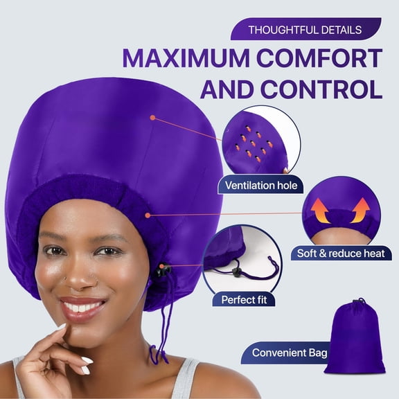 Purple Bonnet Hair Dryer Diffuser Attachment For Curly Hair Deep Conditioning