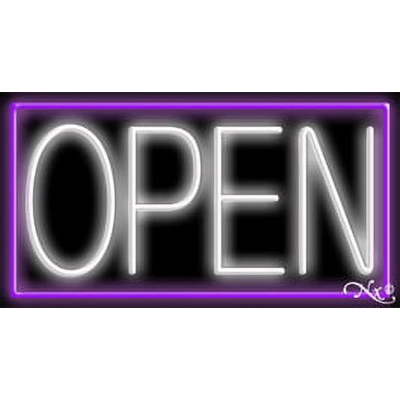 Purple Border With White Open LED Neon Sign 20 x 37 - inches, Clear ...