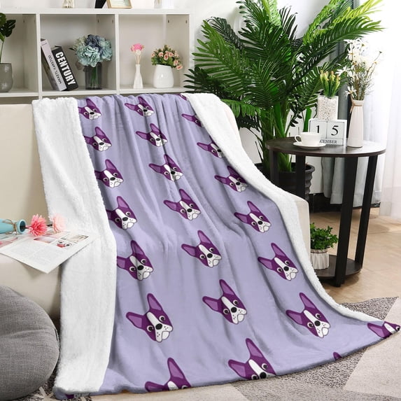 Purple Boston Terrier Puppy Blanket,Comfortable Soft Flannel Throw Blanket,All Season,Warm Lightweight Blankets for Sofa Bed Couch Living Room Chair,40"x50"