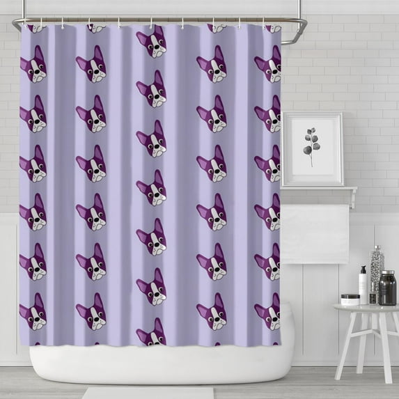 Purple Boston Terrier Puppy Shower Curtain 84"x72" ,Bathroom Decorative Shower Curtains Set with 12 Hooks,Modern Waterproof Washable Shower Curtain