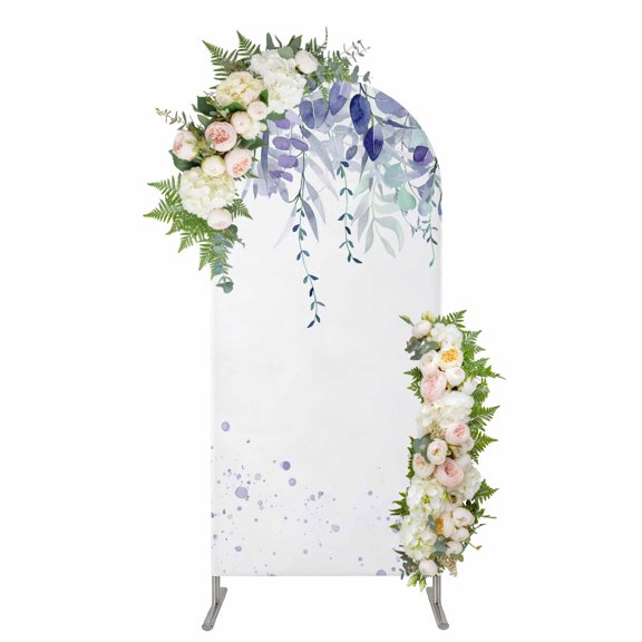 Purple Botanical Arch Backdrop Cover, Spandex Fitted Wedding Arch Cover, Spring Weeping Eucalyptus Leaves Round Top Stand Covers for Birthday Ceremony Bridal Shower Party Decor 4x1.65 Ft