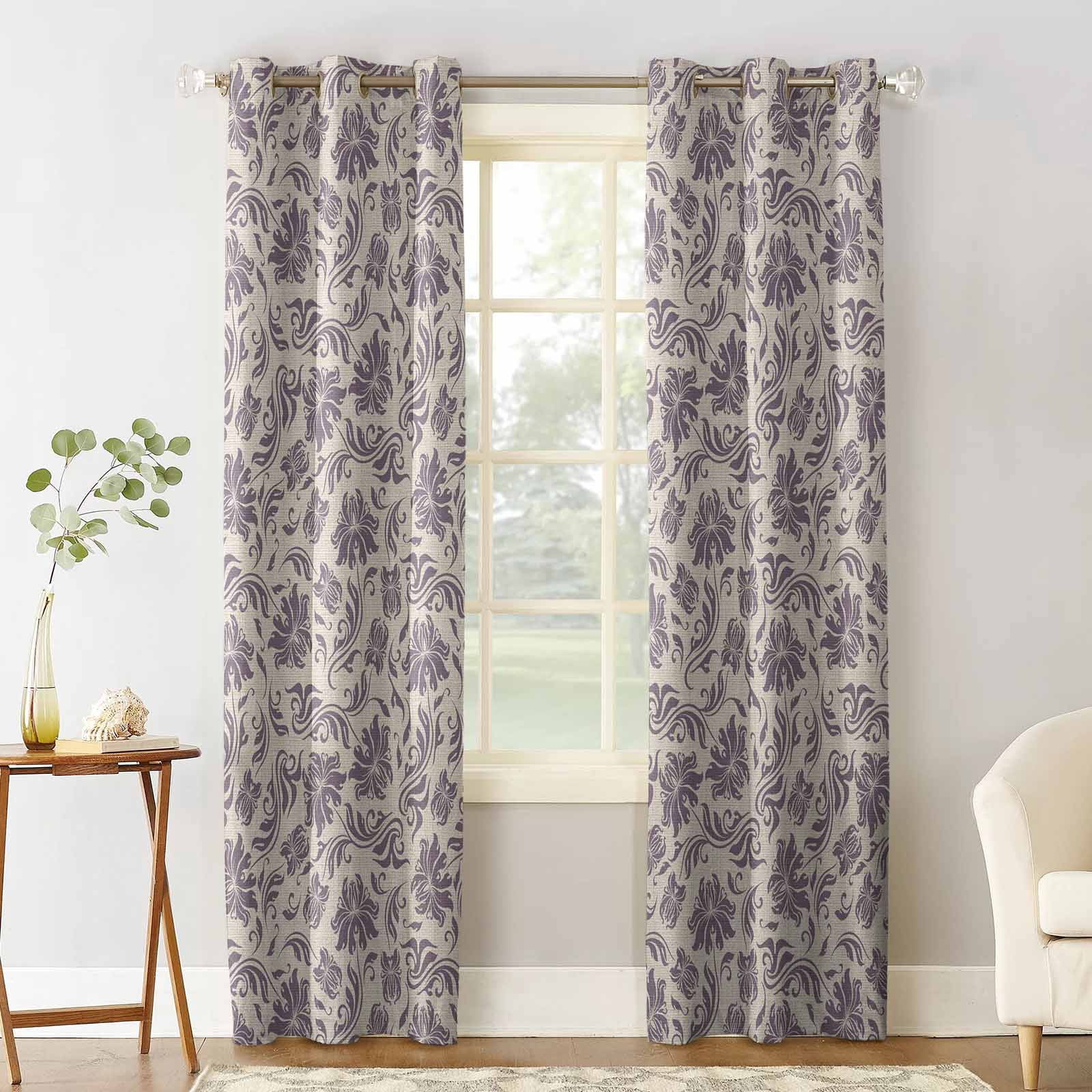 Purple Botanical Blackout Curtains 63 Inches Length, Rustic Summer ...