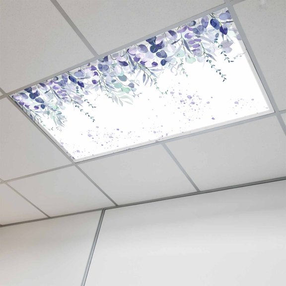 Purple Botanical Fluorescent Light Covers, Spring Weeping Eucalyptus Leaves Magnetic Light Covers for Ceiling Lights, Fluorescent Ceiling Shade Filters for Classroom Bedroom Office 4x2Ft x 1PCS