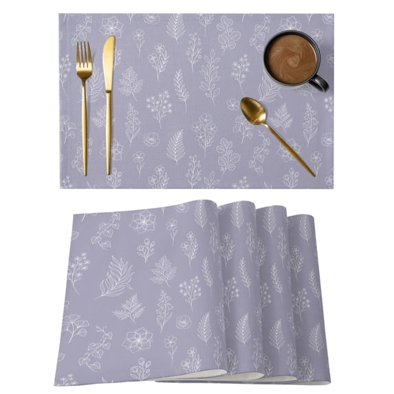 Purple Botanical Placemats Set of 6 Farmhouse Summer Floral Leaves Place Mats Indoor Wipeable Table Mats Washable Cloth Dining Table Placemats for Kitchen Holiday Party Home Decor 13x19 Inch