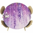 thumbnail image 1 of Purple Botanical Table Cloth, Round Fitted Tablecloths with Elastic Edge, Watercolor Spring Floral Oil Painting Elegant Wipeable Waterproof Table Cover for Kitchen Wedding 45-54 Inches, 1 of 4