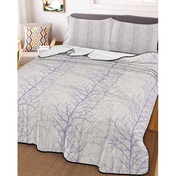 Purple Botanical Twin Size Down Alternative Comforter, Lightweight Comforter Quilt Bedding Set with Pillow Shams Farmhouse Spring Summer Branch All Seasons Bed Comforter Duvet Insert 68"x86"