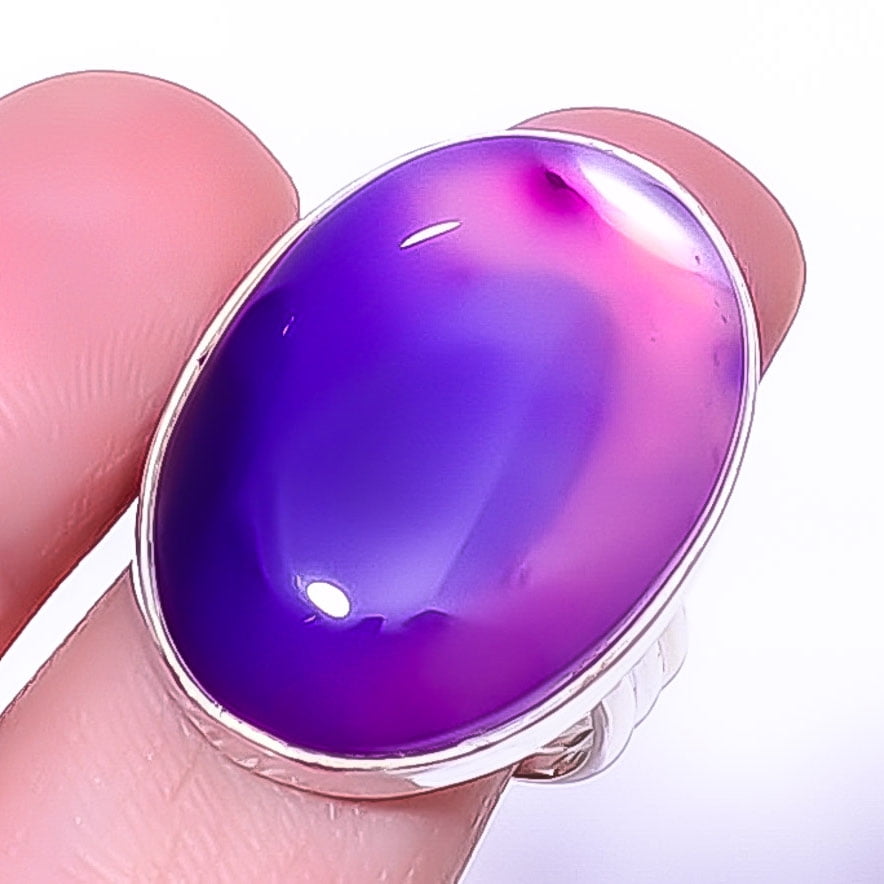 ZAM GEMS Purple Botswana Agate Handmade 925 Silver Plated Ring s.9 R6076-63, Valentine's Day Gift, Birthday Gift, Beautiful Jewelry For Woman & Girls