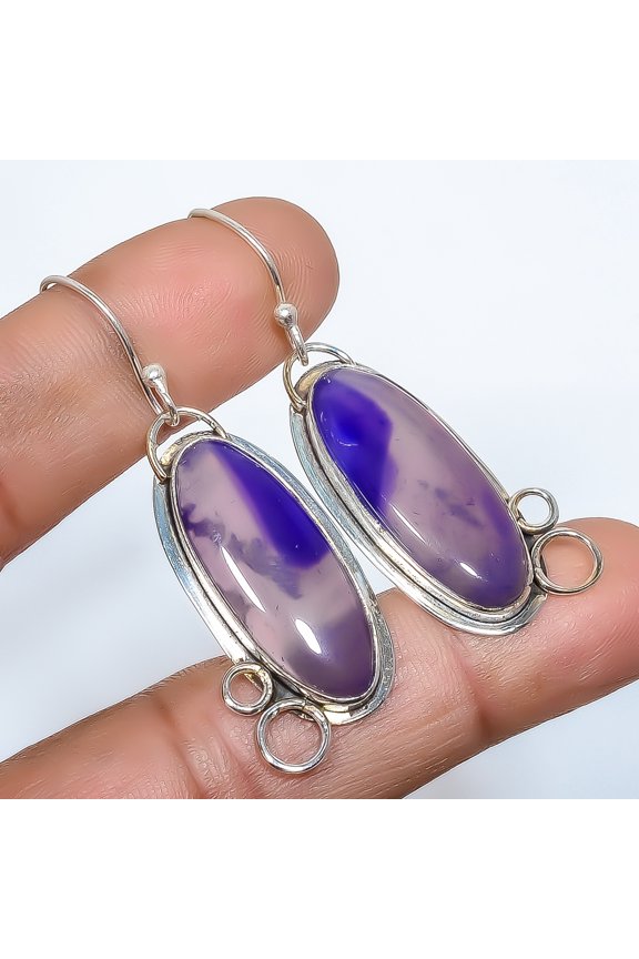 Purple Botswana Agate Handmade 925 Sterling Silver Earring 2.15" T28, Handmade Jewelry, Dangle Earring