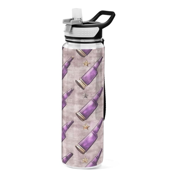 Purple Bottles with Stars 1000ml Tritan Sport Bottle Straw LeakProof Food-Grade Portable Wide Handle