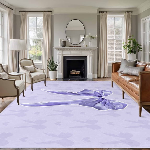 Purple Bow Area Rugs 8'x10', Washable Small Throw Rugs for Living Room Patio, Cute Bowknot Simple Pure Color Indoor Outdoor Rug Non-Slip Low Pile Carpet Runner Reversible Floor Mats