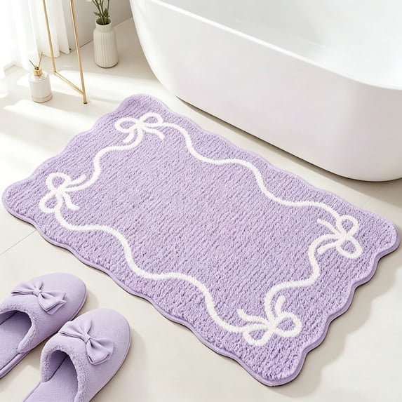 Purple Bow Bath Mat Cute Bow Bathroom Rug Super Soft Absorbent Bathroom Rugs Non Slip Bath Mat Machine Washable Rug for Bathrooms 16x24 inches