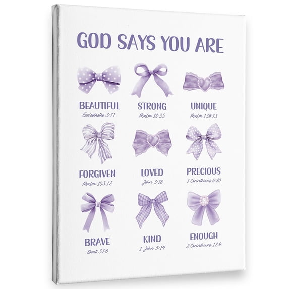Purple Bow Coquette Christian Wall Art Decor Canvas God Says You Are Inspirational Pictures Wall Decorations Art, Preppy Bible Verse Framed Prints Artwork for Girly Room Dorm Decor