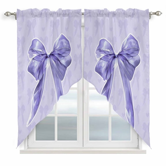 Purple Bow Kitchen Window Curtains, Swag Curtains Valance for Bedroom Living Room Bathroom, Cute Bowknot Simple Pure Color Rod Pocket Window Treatment Curtain Block Drapes 2 Panels 28"x36"