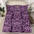 thumbnail image 1 of Purple Bow Knot Fitted Sheet Antique Victorian Damask Bed Sheets Full,Bow Knot Sheets Vintage Floral Gothic Bedding Set （No Top Sheet）, 1 of 6
