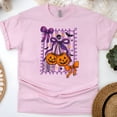 thumbnail image 1 of Purple Bow Pumpkin Graphic T-Shirt | Unisex Spooky Season Outfit, Light Pink, Size 2XL, 1 of 6