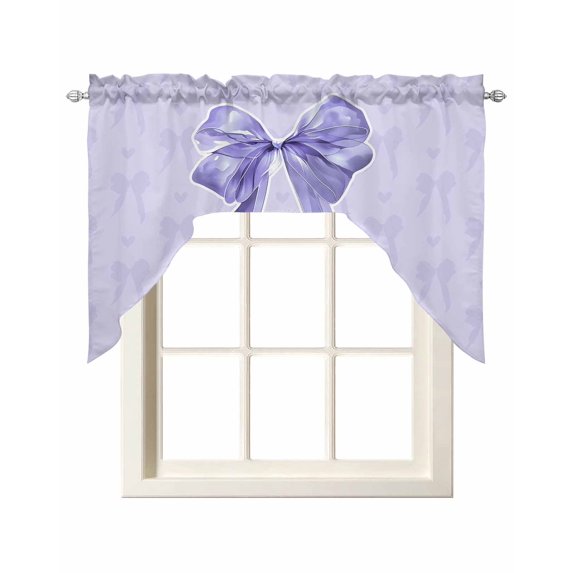 Purple Bow Swag Valances for Windows, Small Curtains Drapes, Cute Bowknot Simple Pure Color Kitchen Window Curtains Over Sink Rod Pocket Window Treatment Valance for Bedroom/Bathroom 56"x36"