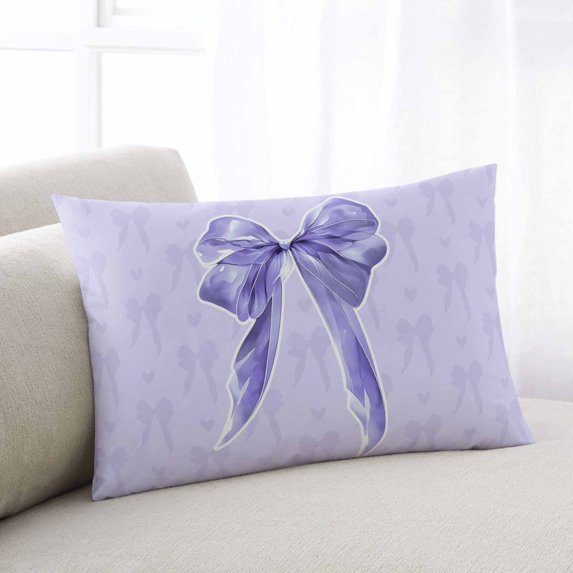 Purple Bow Throw Pillow Covers, Cute Bowknot Simple Pure Color Soft Breathable Pillow Cases with Invisible Zipper for Sleeping, Small Pillowcases for Couch Bed Sofa Chair 16x24 Inches
