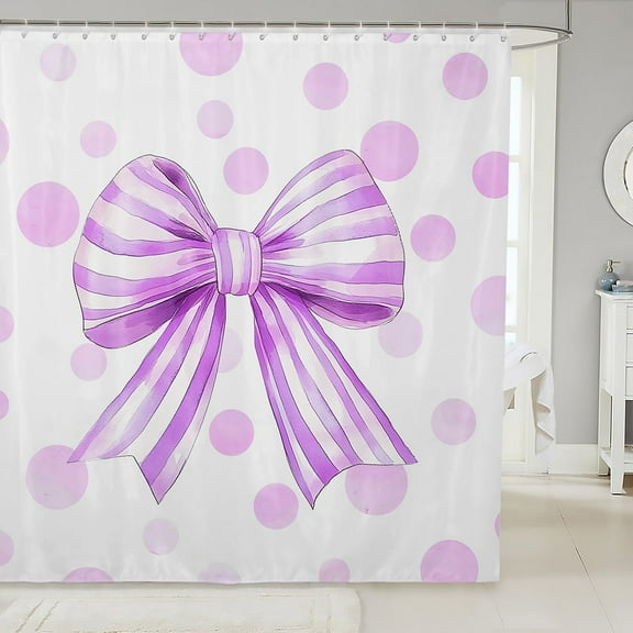 Purple Bow Tie Shower Curtains,Bowknot Butterfly Knot Girly Bathroom Curtains Women,Geometric Dots Stripes Princess Romantic Waterproof Curtains,12 Hooks Suits,72"W x 72"L