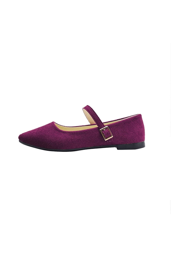 Purple Bowknot Pointed Toe Low Heel Flats Women Ankle Strap Casual Shoes Plus Size Spring Summer Suede