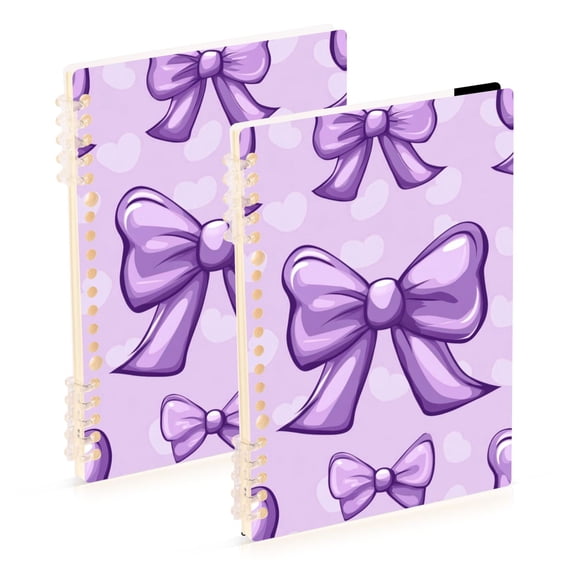 Purple Bowknots Cartoon Cute Hearts Notebook Detachable Coil Notebook Diary Plan Book A5 Size 60 Pages 1 Pack