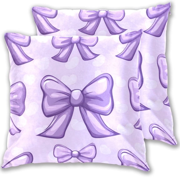 Purple Bowknots Cartoon Cute Hearts Throw Pillow Covers Pillowcases 16 x 16 Inch Home Decor 2 Packs for Bedroom Sofa