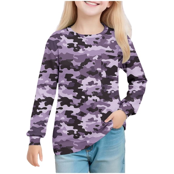 Purple Boy Girl Children Boy Girl Camo Camouflage Tshirts Graphic Tee Tops for Child Long Sleeve Crew Neck Spandex Summer Fall Tee Shirt 2025 Clothing Country Concert Y2K 13 Years
