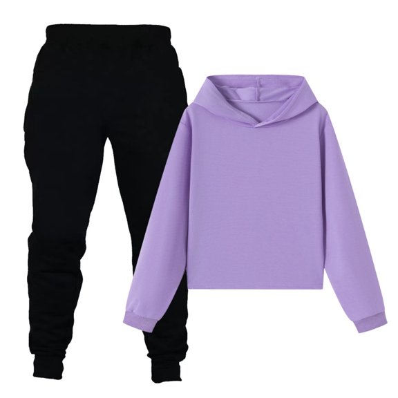 Purple Boy Girl Children Boy Girl Trousers Pants Hoodies Outfits Sweatshirts 2PC Activewear Set for Kid Work Out Athletic Match Lounge Trousers Pants 2PC Activewear Set 5 Years