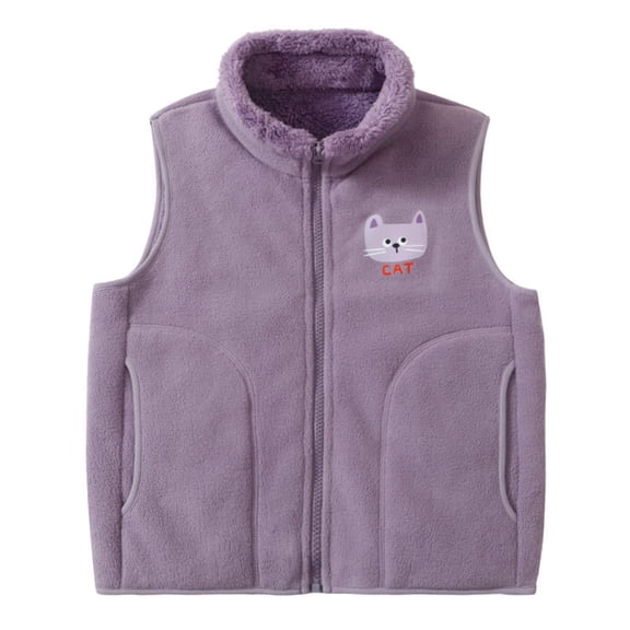 Purple Boy Girl Collared Neck Fleece Lined Sherpa Vest for Children Boy Girl Fall Winter Graphic Cami Tank Thermal Thick Fuzzy Cardigan Vest Jackets Outerwear Child Zip Up 2025 6 Years