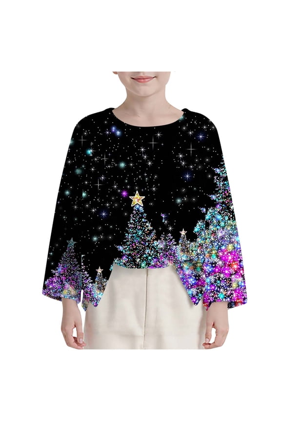 Purple Boy Girl Happy Festival Christmas Casual Outfits for Kids Girl Boy Fall Winter Long Sleeve Crewneck Print Loose Fit Crochet Knit Plain Outfit Sweatshirt Kid 2025 Clothes 8 Years