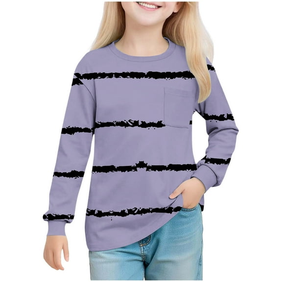 Purple Boy Girl T Shirt for Children Boy Girl Fall Summer Long Sleeve Crewneck Graphic Striped Tee Shirt Tops Child 2025 Soft Comfy Clothing Regular Fit 5 Years