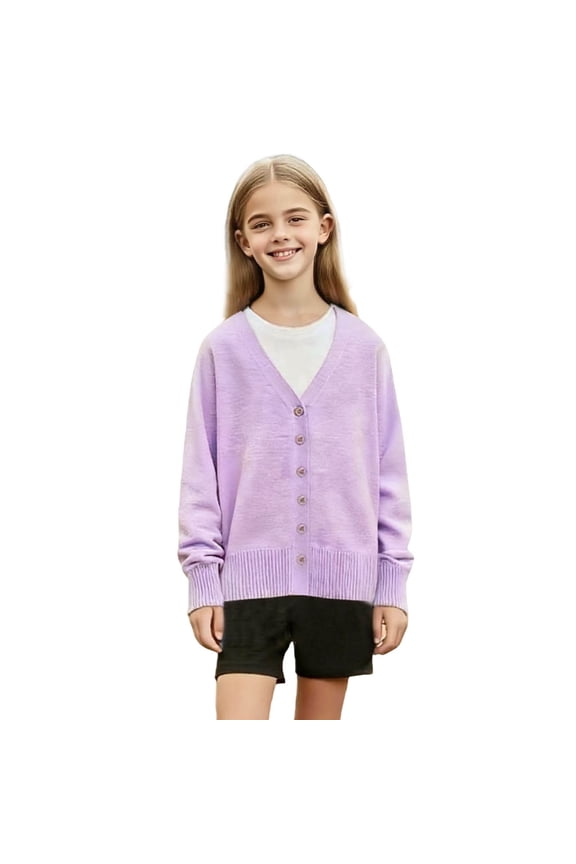 Purple Boy Girl Vneck Sweater Fleece Lined Wool Coatigan for Kids Girl Boy Fall Winter Cartoon Print Casual Crochet Thermal Fuzzy Cable Knit Cardigan Plain Coatigan Child 2025 5 Years