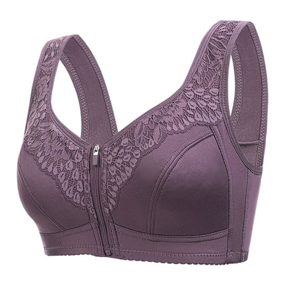 Purple Bra Women's Front Zip Sports Bra No Underwire Comfortable Bralette Wide Straps Seamless Support For Yoga Gym Running nylon