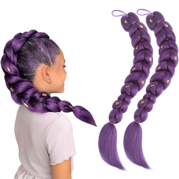 Purple Braided Ponytail Pre-Braided Synthetic Hair 22Inch Easy Tie-on