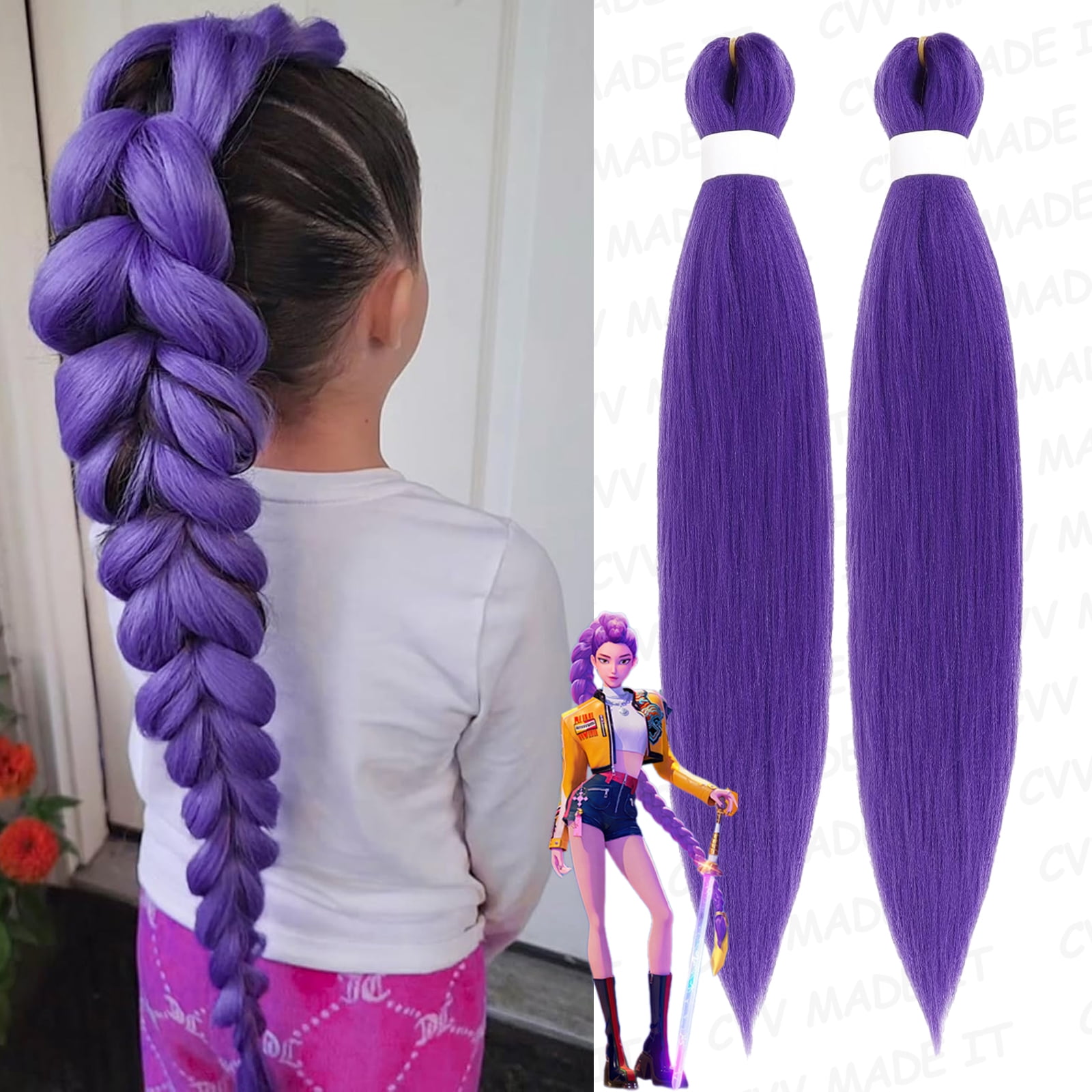 Purple Pink Braiding Hair Pre Stretched 2 Packs Box Braids Hair Extensions 26 - View #2