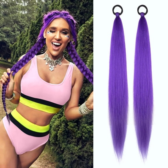 Purple Braiding Hair Pre Stretched 26 Inch Long Straight Hair Extensions for Braiding Halloween Cosplay Yaki Texture Synthetic Fiber
