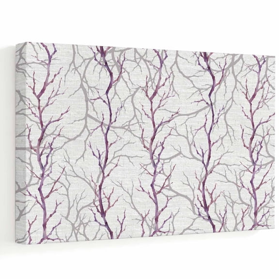 Purple Branch Canvas Wall Art, Botanical Rustic Purple Gray Tree Limbs Gray Backdop Wall Art Prints Artwork Framed Canvas Ready to Hang Art Pictures for Dining Room Bedroom Study Lounge Nook 18"x12"