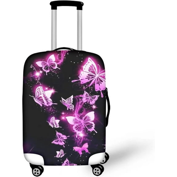 Purple Bright Butterfly Washable Spandex Travevl Luggage Protector Baggage Suitcase Cover Apply to 18-22 Inch Travel Suitcase Apply to 18-22 Inch Travel Suitcase