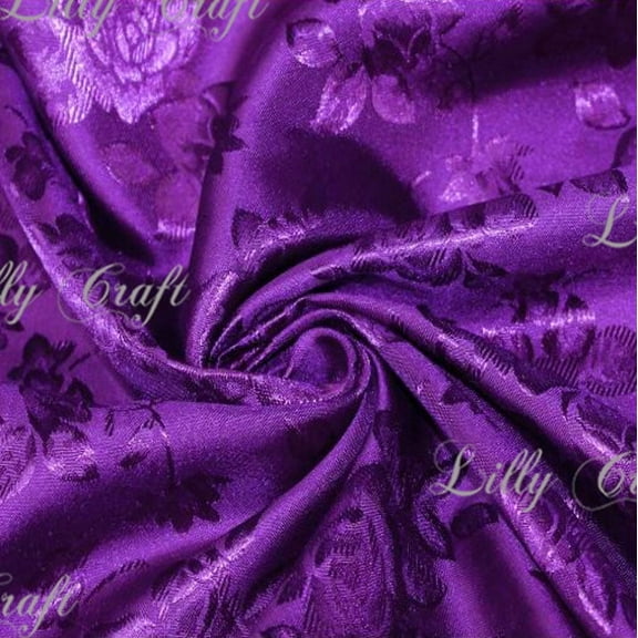 Purple Brocade Jacquard Satin Fabric 58”/60” Inches Wide - Sold By The Yard