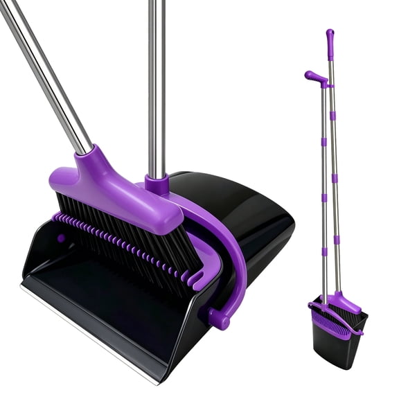 Broom and Dustpan Combo Set, for Home Hardwood Floor, Purple