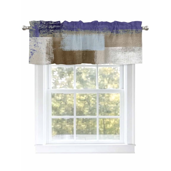 Purple Brown Abstract Painting Valances for Windows, Rod Pocket Kitchen Valance Curtains - Soft & Washable Small Window Treatment for Living Room, Bathroom, Modern Art Paint 54x18inch, 1 Panel