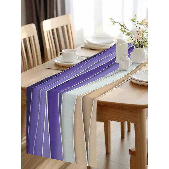 Purple Brown Gradient Table Runner 70 Inches Long,Kitchen Dining Tablerunners Abstract Geometric Striped Linen Table Runners Dresser Scarves for Home Dinner Wedding Holiday Party Decor