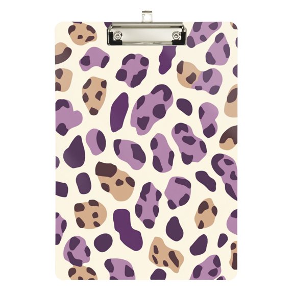 Purple Brown Leopard Skin Print Acrylic Clipboard Drawing Board with Hook Writing Pad File Storage A4 Size Silver 12.5" x 9"