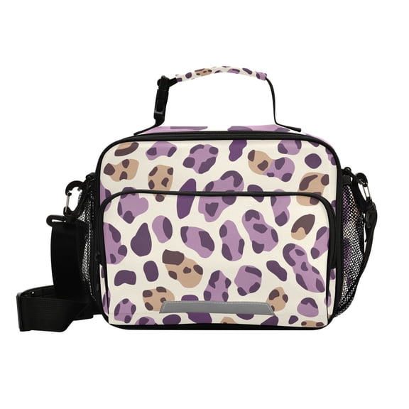 Purple Brown Leopard Skin Print Insulated Lunch Bag Portable Cooler Bag Mommy Bag Large Capacity 6L