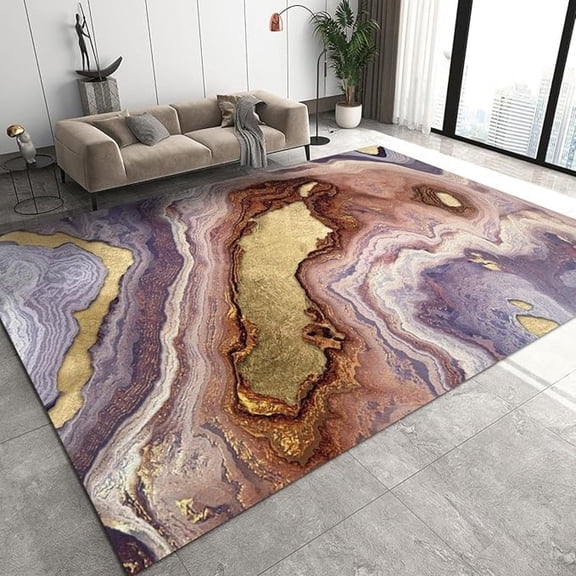 Purple Brown Marble Area Rug, Luxurious Purple Texture Indoor Rugs, With Anti-Slip Easy Clean Carpet For Living Room Bedroom Kitchen Dining Room Home Office 4x6ft