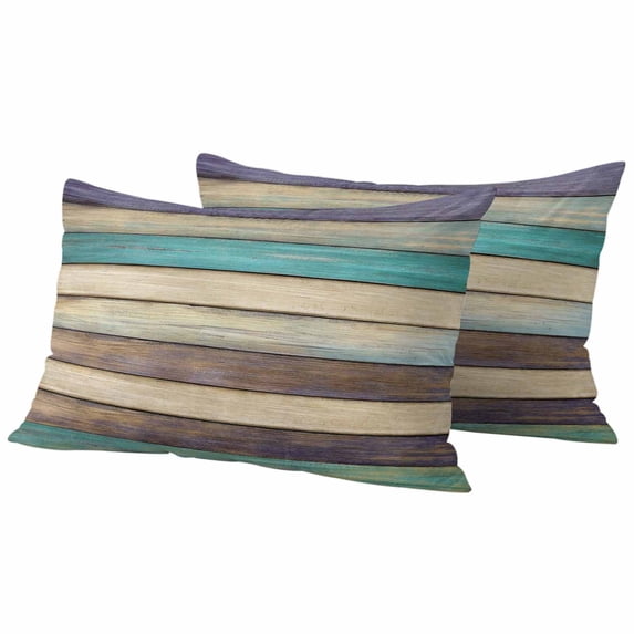 Purple Brown Pillow Covers 2 Pack Turquoise Wood Grain Farmhouse Vintage Pillowcase Waterproof Outdoor Throw Pillow Cover for Patio Balcony Rectangular Cushion 20”x12”